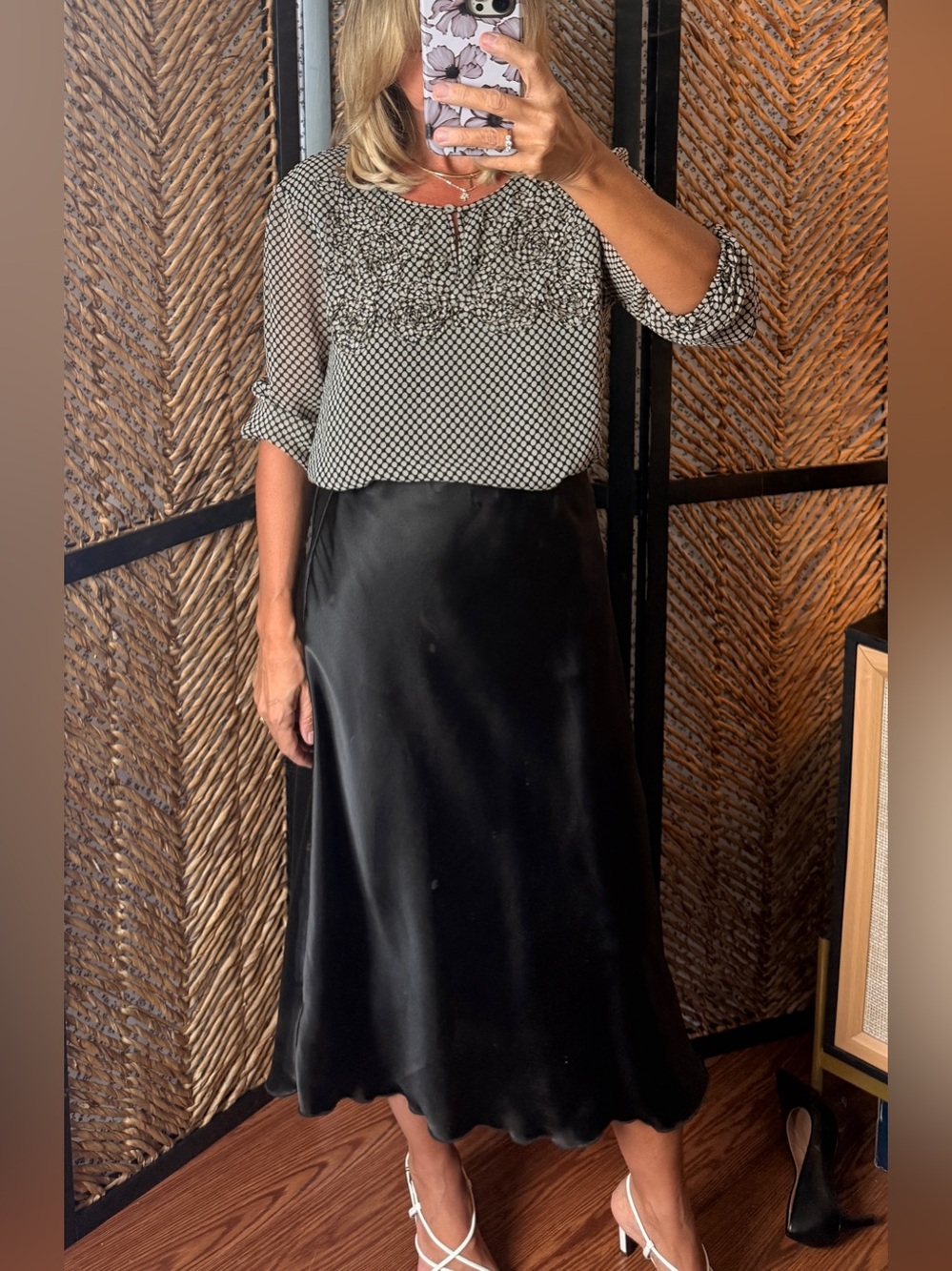 Max Edition Black and Tan Printed Blouse - Polka Dot Ruffle